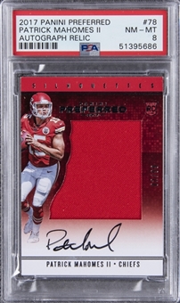 2017 Panini Preferred #78 Patrick Mahomes Signed Jersey Rookie Card (#02/99) - PSA NM-MT 8